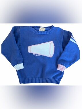 The Beaufort Bonnet Company Blue Knit Sweater with Pink and White Megaphone